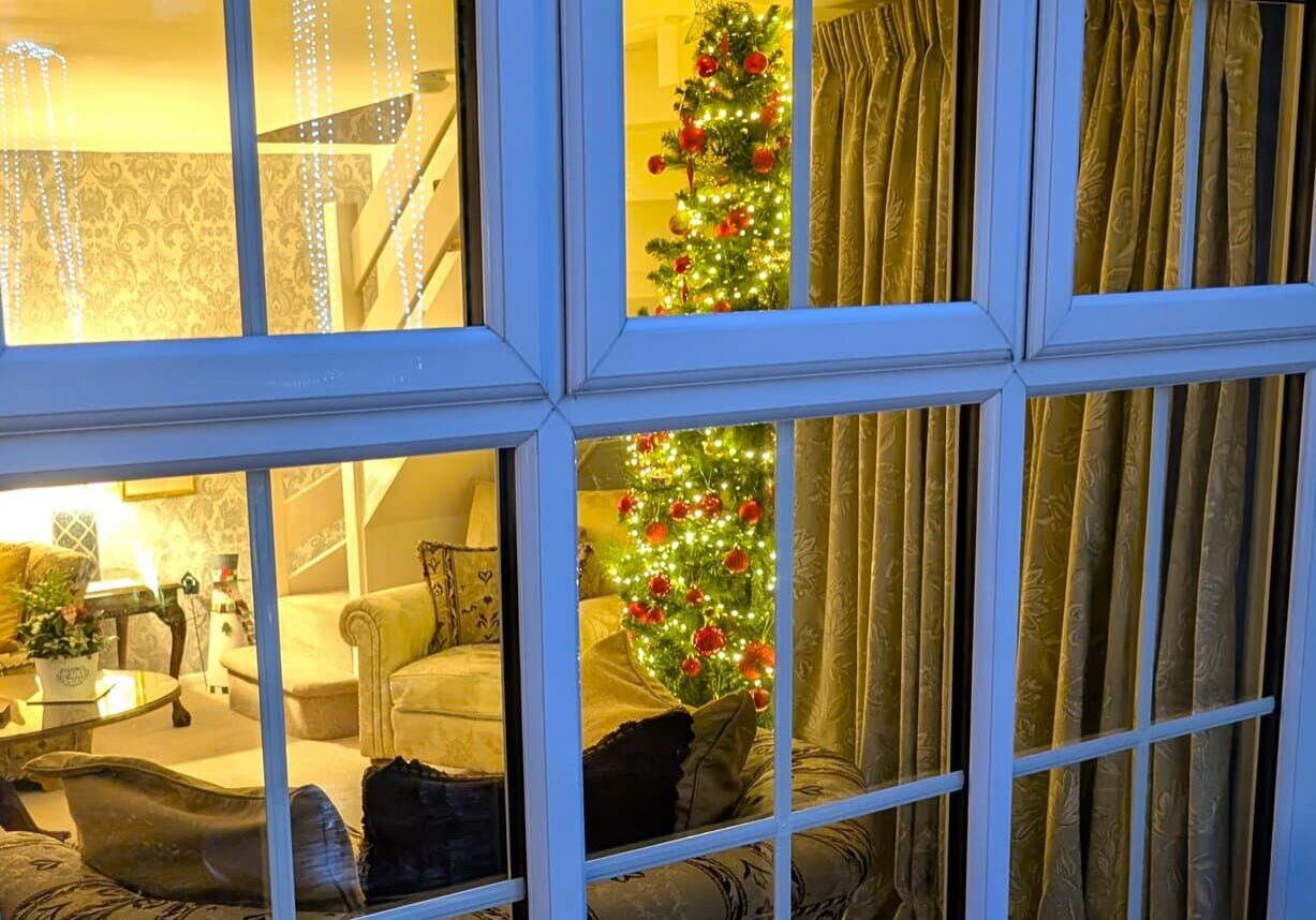 Gaze through the window into a Christmas scene